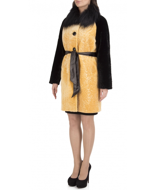 Полупальто из астрагана, цвет: Чёрный / Жёлтый, отделка Лиса - купить за 72800 в магазине - Гипермаркет меха