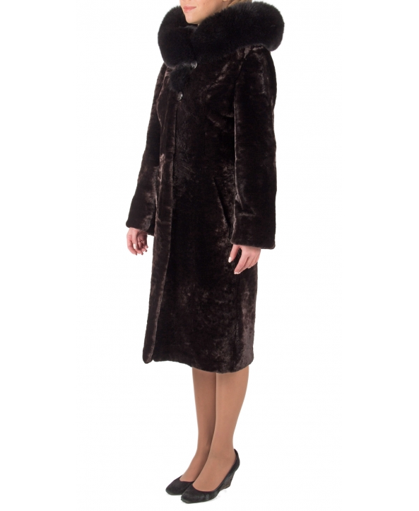 Пальто из мутона, цвет: Шоколад астраган, отделка Песец - купить за 44000 в магазине - Гипермаркет меха
