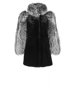 Полупальто из меха бобра, цвет: Чёрный, отделка Лиса - купить за 116200 в магазине - Гипермаркет меха