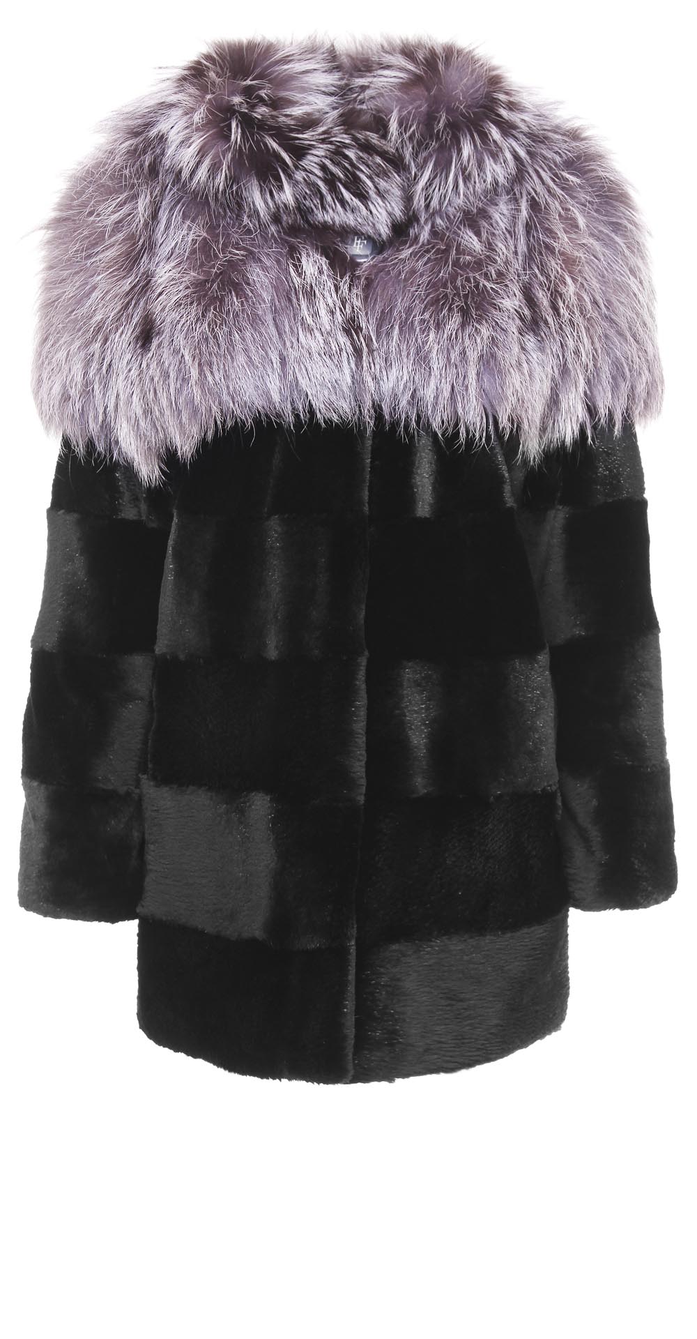 Полупальто из меха бобра, цвет: Чёрный, отделка Чернобурая лиса - купить за 136000 в магазине - Гипермаркет меха