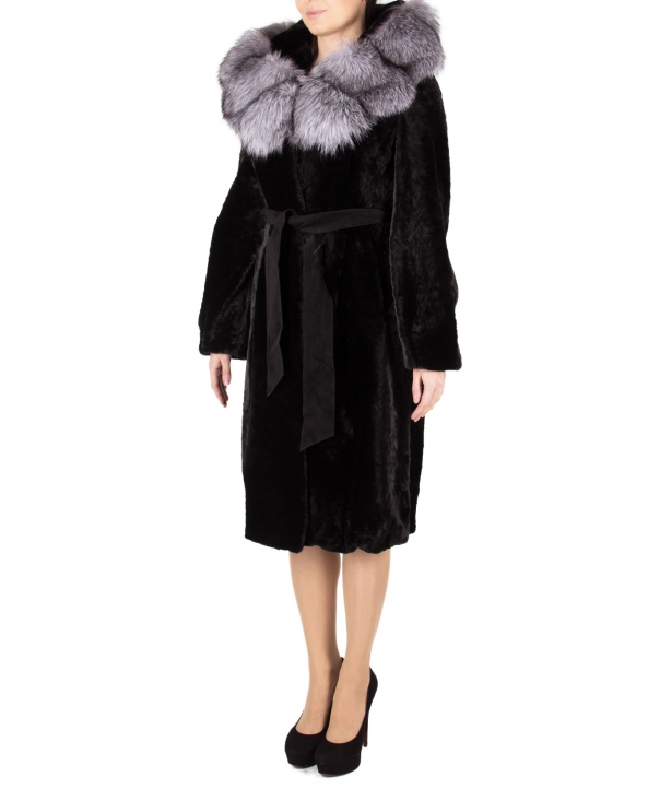 Пальто из мутона, цвет: Чёрный астраган, отделка Блюфрост - купить за 52800 в магазине - Гипермаркет меха