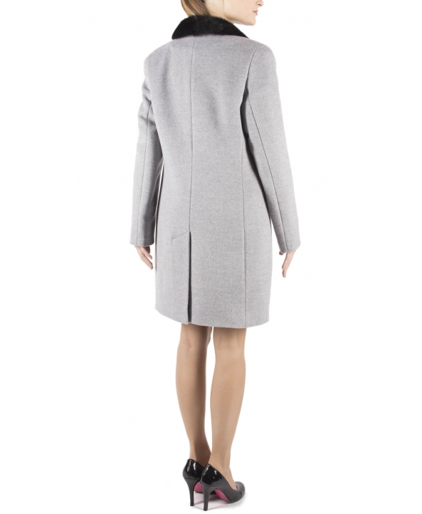 Пальто из шерсти, цвет: Серый, отделка Норка - купить за 20000 в магазине - Гипермаркет меха
