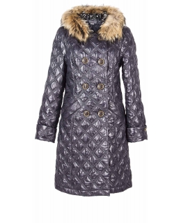 Пальто из полиэстера, цвет: Тёмно-синий, отделка Енот - купить за 12800 в магазине - Гипермаркет меха