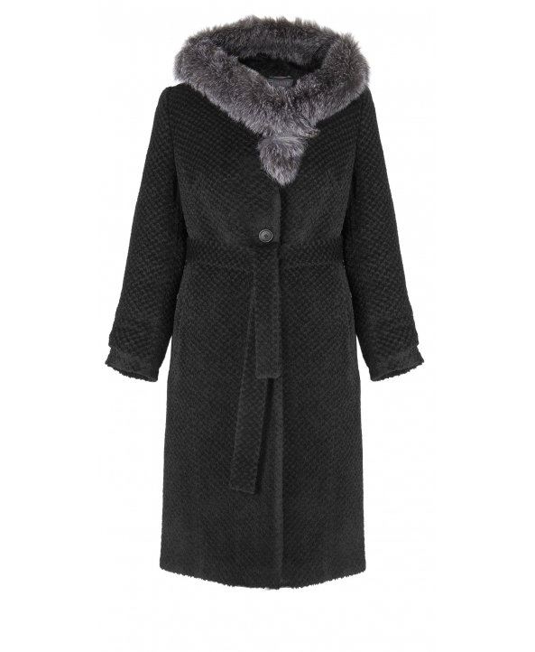 Пальто из шерсти, цвет: Чёрный, отделка Блюфрост - купить за 24800 в магазине - Гипермаркет меха