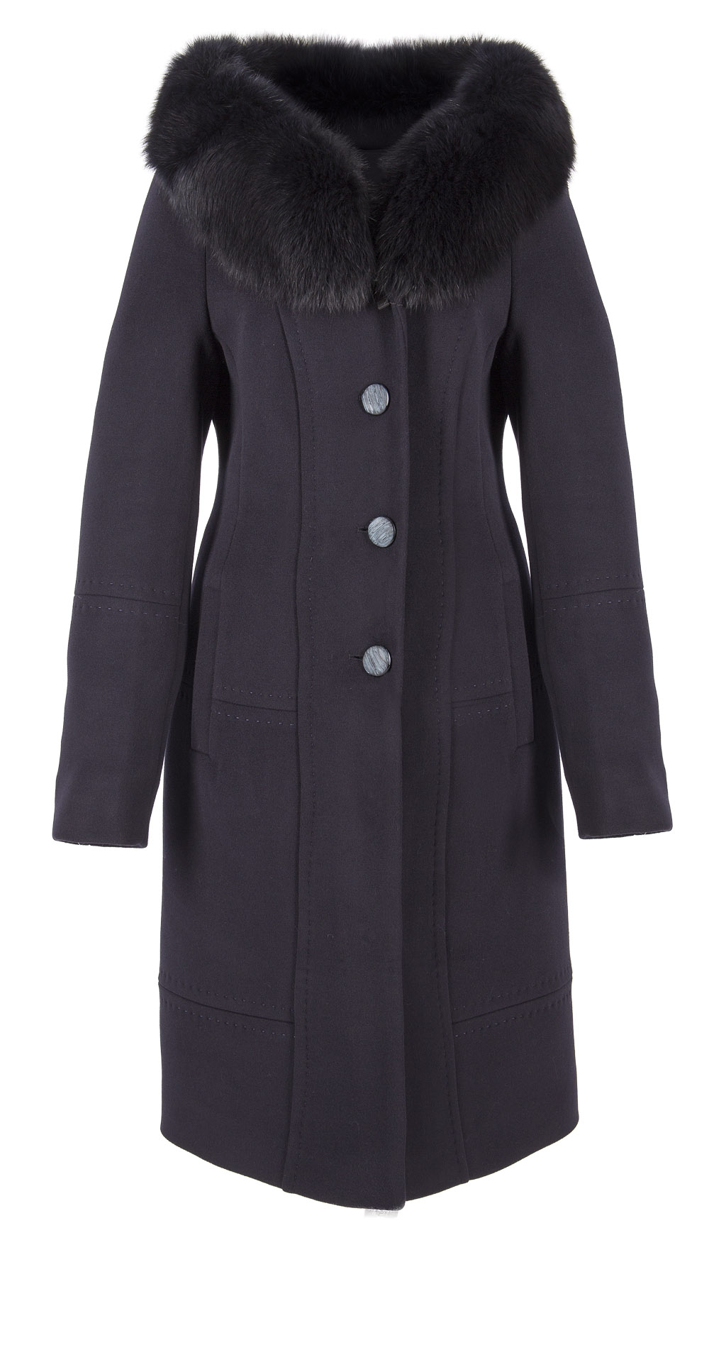 Пальто из шерсти, цвет: Тёмно-синий, отделка Песец - купить за 18600 в магазине - Гипермаркет меха