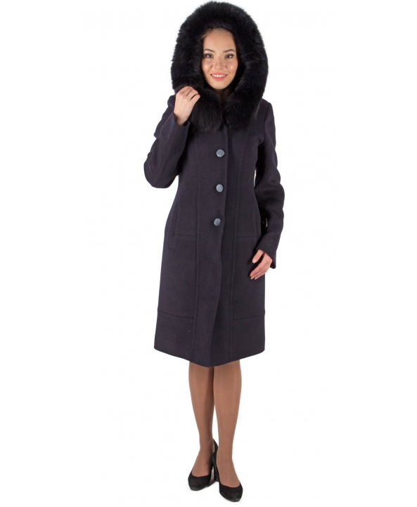 Пальто из шерсти, цвет: Тёмно-синий, отделка Песец - купить за 18600 в магазине - Гипермаркет меха