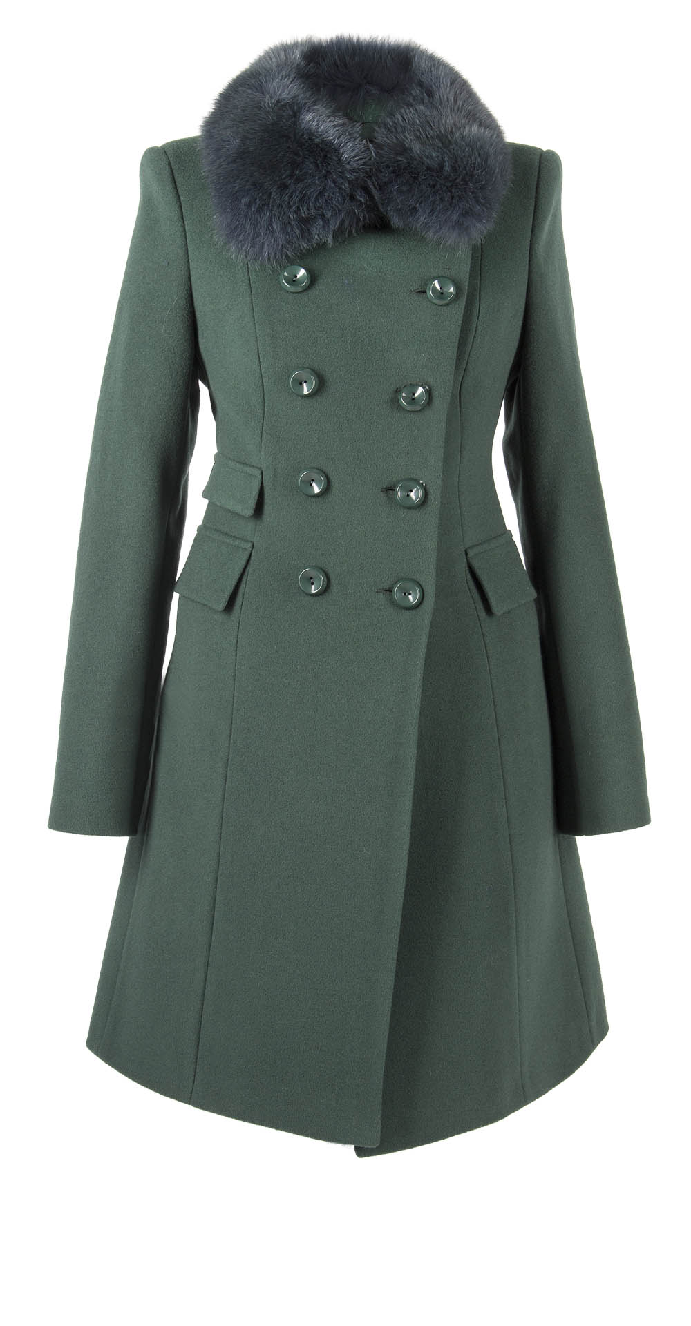 Пальто из шерсти, цвет: Зелёный, отделка Песец - купить за 18000 в магазине - Гипермаркет меха