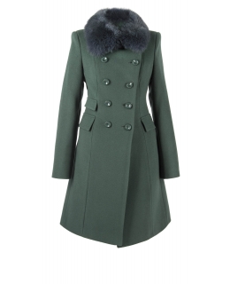 Пальто из шерсти, цвет: Зелёный, отделка Песец - купить за 18000 в магазине - Гипермаркет меха