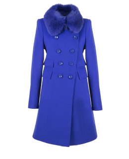 Пальто из шерсти, цвет: Васильковый, отделка Песец - купить за 18000 в магазине - Гипермаркет меха