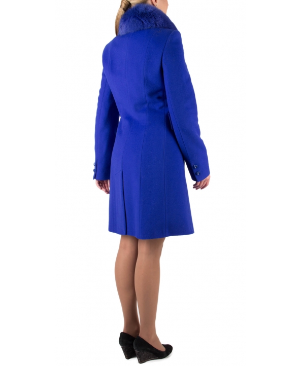 Пальто из шерсти, цвет: Васильковый, отделка Песец - купить за 18000 в магазине - Гипермаркет меха