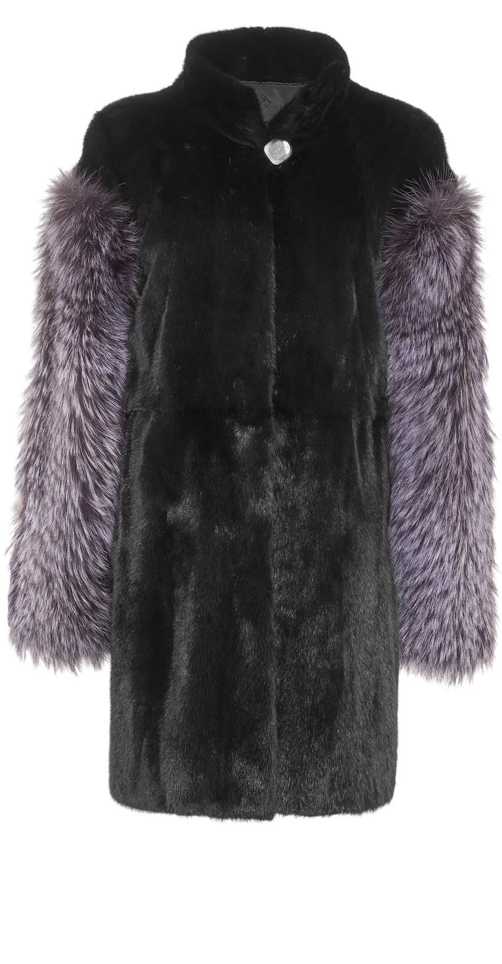 Полупальто из меха норки, цвет: Чёрный, отделка Чернобурая лиса - купить за 158000 в магазине - Гипермаркет меха