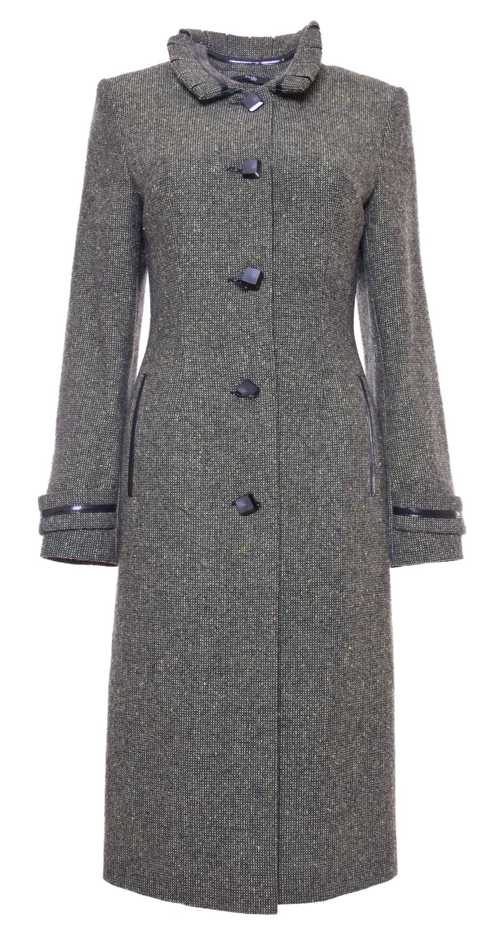 Пальто из шерсти, цвет: Олива, отделка Кожа - купить за 3600 в магазине - Гипермаркет меха