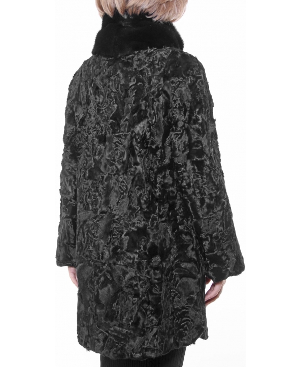 Полупальто из каракуля, цвет: Чёрный, отделка Норка - купить за 105200 в магазине - Гипермаркет меха